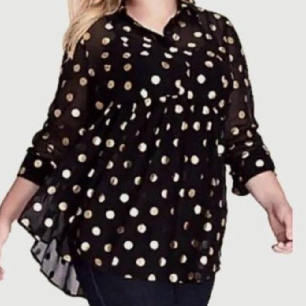 NWOT Lane Bryant GOLD Polka Dot Top